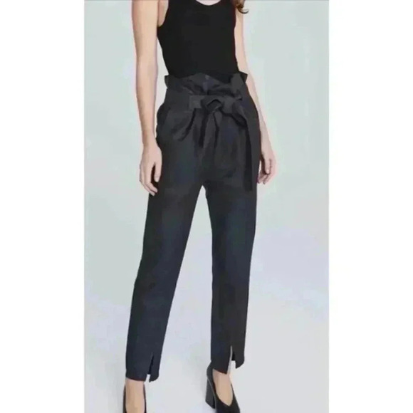 Ag Adriano Goldschmied Women's Black Paperbag Pants Sz Small Casual Tapered Leg